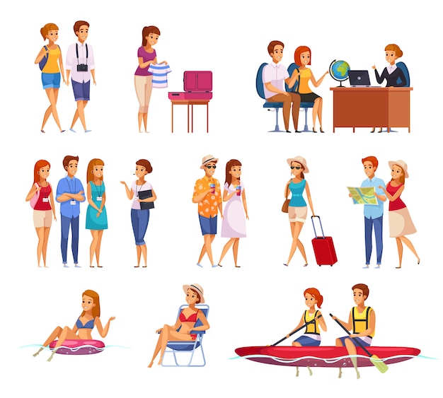 Ensemble De Dessin Animé D'agence De Voyage Vecteur gratuit