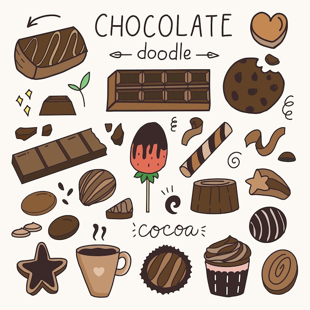 Ensemble De Dessin D Autocollant De Gateau Au Chocolat Et De Collations Vecteur Premium