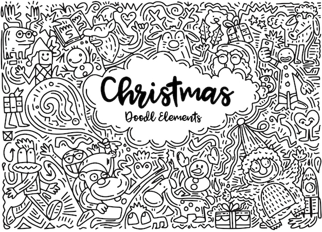 Ensemble d'éléments de design de noël dans un style doodle Vecteur Premium