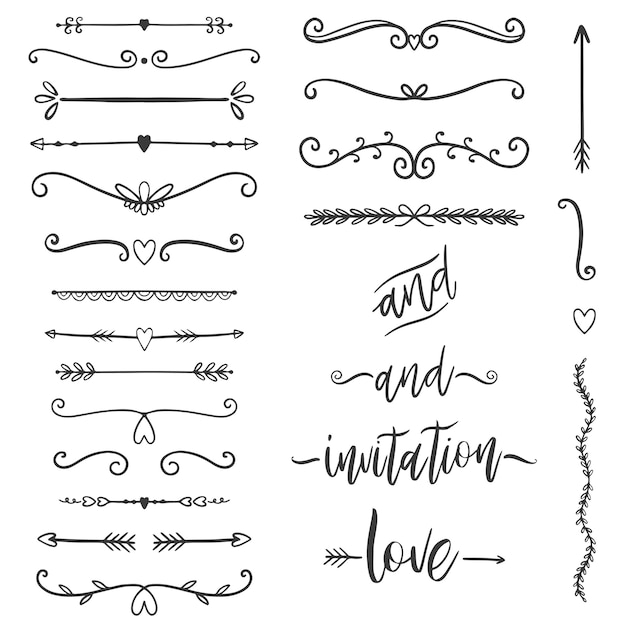Ensemble d'éléments graphiques floraux de mariage Vecteur Premium