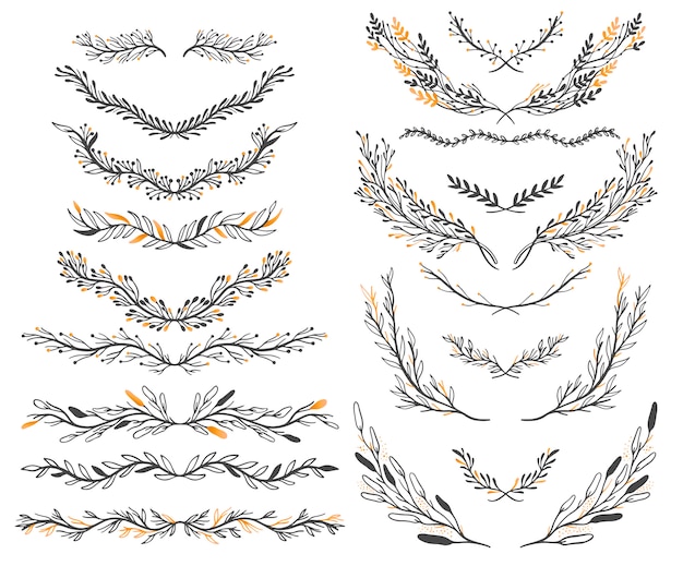 Ensemble d'éléments graphiques floraux de mariage Vecteur Premium