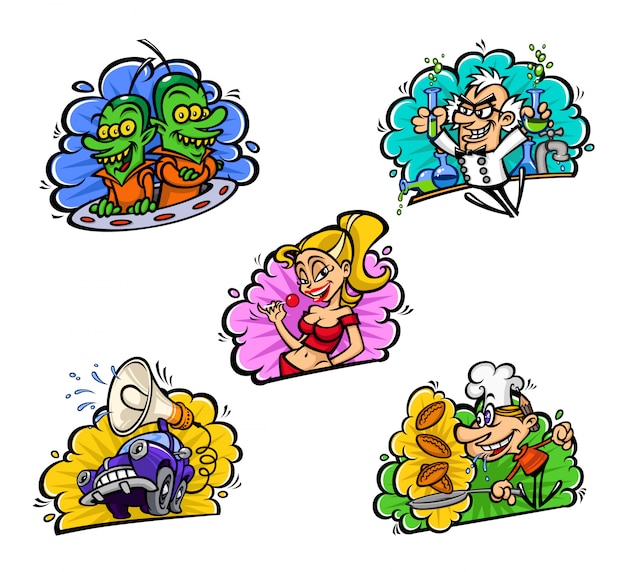 Ensemble d'éléments d'illustration vectorielle en style cartoon. Vecteur Premium