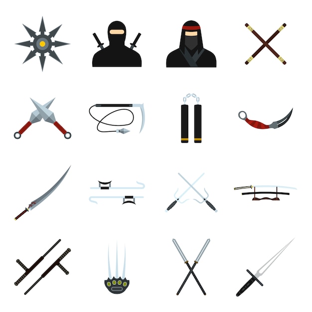 Ensemble d'éléments plats ninja pour le web et les appareils mobiles Vecteur Premium