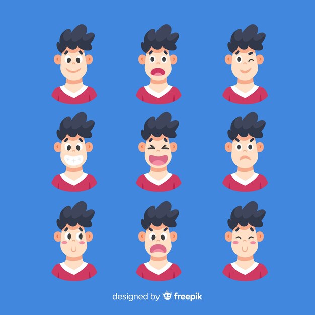Ensemble d'expression du visage de différentes émotions Vecteur gratuit