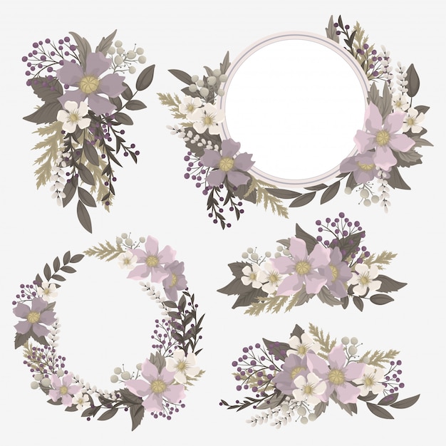 Ensemble De Fleurs Clip Art Violet Vecteur Premium