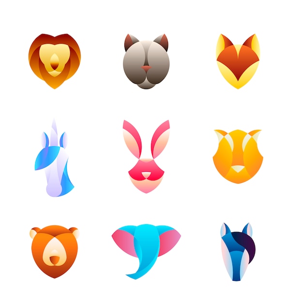 Ensemble de graphique linéaire de têtes d'animaux Vecteur gratuit