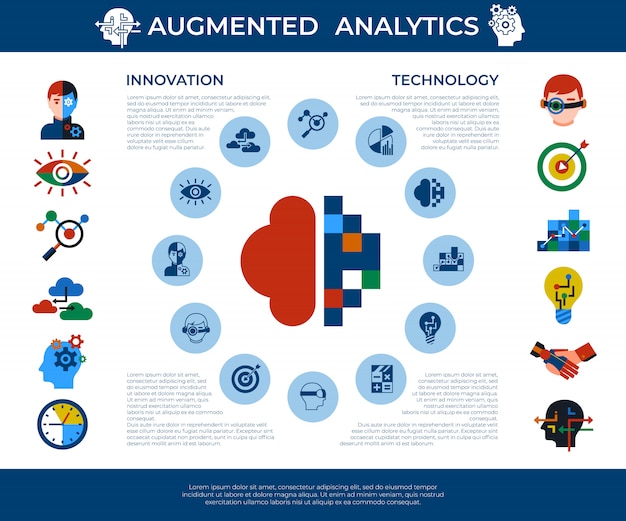 Ensemble d'icônes de technologie d'analyse et d'innovation augmentée Vecteur Premium