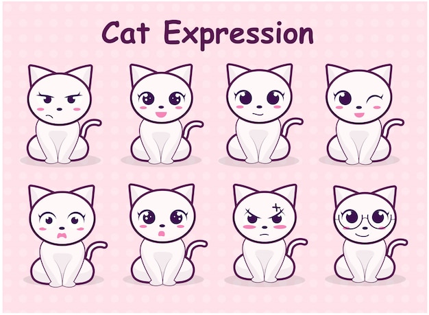 Ensemble D Illustration D Expression De Chat Vecteur Premium