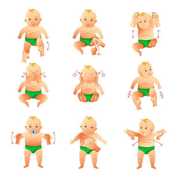 Ensemble D Illustrations D Exercices Et De Massages Pour Petits Bebes Vecteur Premium