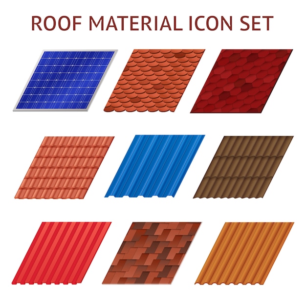 Ensemble d'images de fragments de différentes couleurs et formes d'illustration vectorielle de tuile de toit isolé Vecteur gratuit