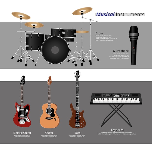 Ensemble d'instruments de musique vecctor illustration Vecteur Premium