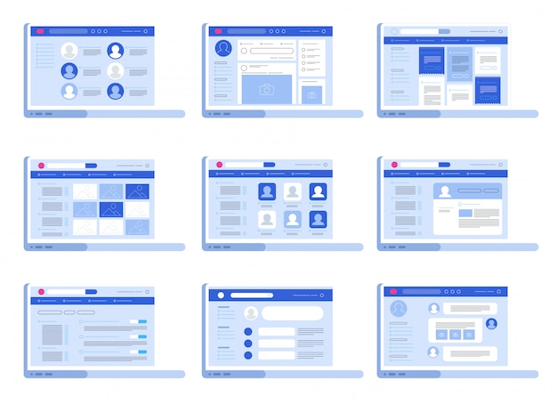 Ensemble d'interface web de réseau social Vecteur Premium
