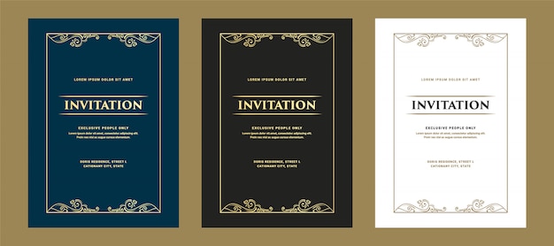 Ensemble D Invitation De Style Retro Antique Royal De Luxe Et Carte De Voeux Pour Fete D Anniversaire D Entree Vip Pass Anniversaire De Mariage Et Celebration Vecteur Premium