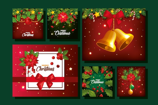 Ensemble De Joyeux Noel Affiche Avec Decoration Vecteur Gratuite