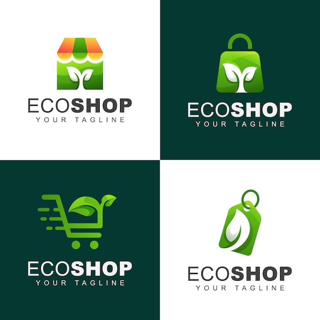 Ensemble De Logo De Boutique écologique Ou Naturel Vert | Vecteur Premium
