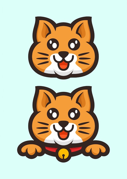 Ensemble De Logo Mascotte Chat Orange Mignon Vector Stock