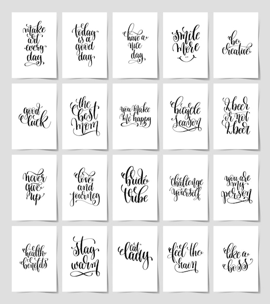 Ensemble De Main Lettrage Citations Magiques Phrase Positive Inspirante Calligraphie Vecteur Premium