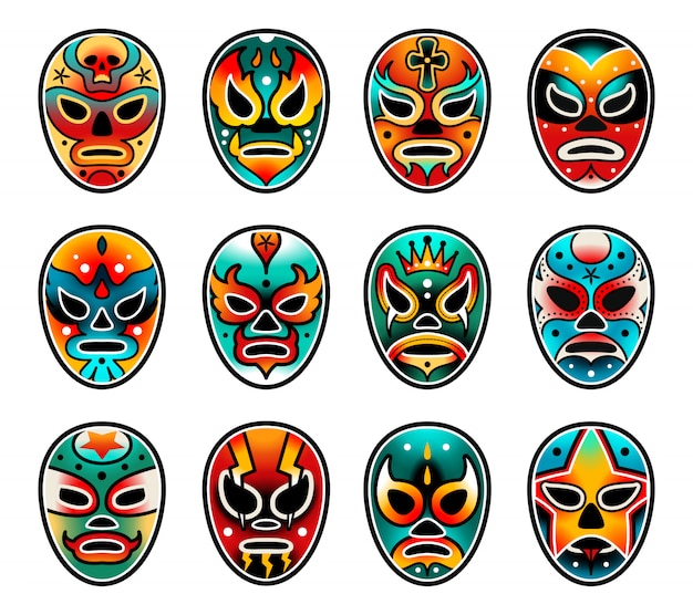 Ensemble de masques de spectacle de lutte libre lucha Vecteur Premium