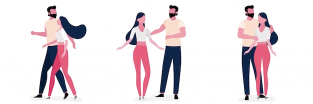 Ensemble de mode de vie de jeune couple amoureux ensemble Vecteur Premium