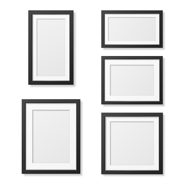 Ensemble de modèles de cadre d'image vierge réaliste isolé sur blanc. Vecteur Premium