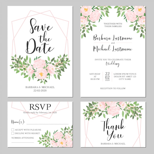 Ensemble De Modèles D'invitation De Mariage | Vecteur Premium
