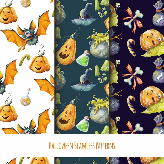 Ensemble de modèles mignons de halloween sans soudure Vecteur Premium