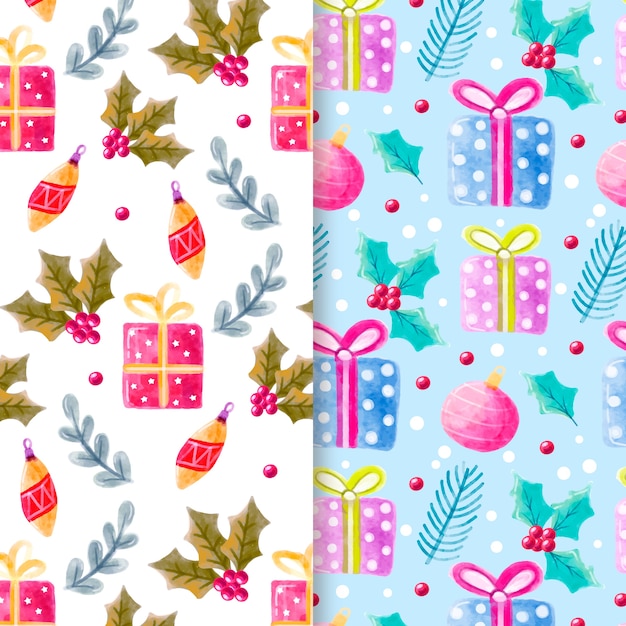 Ensemble de modèles de noël aquarelle Vecteur gratuit