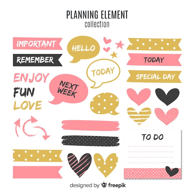 Ensemble moderne d'éléments de planification colorés Vecteur gratuit