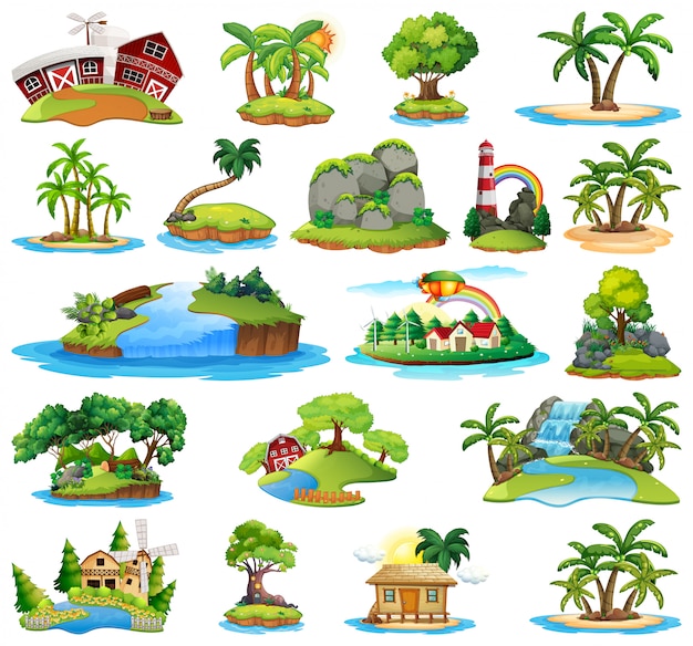 Ensemble de la nature de l'île Vecteur gratuit