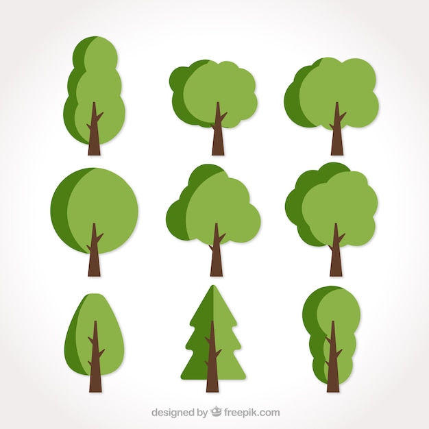Ensemble De Neuf Arbres Plats Dans Les Tons Verts Vecteur gratuit
