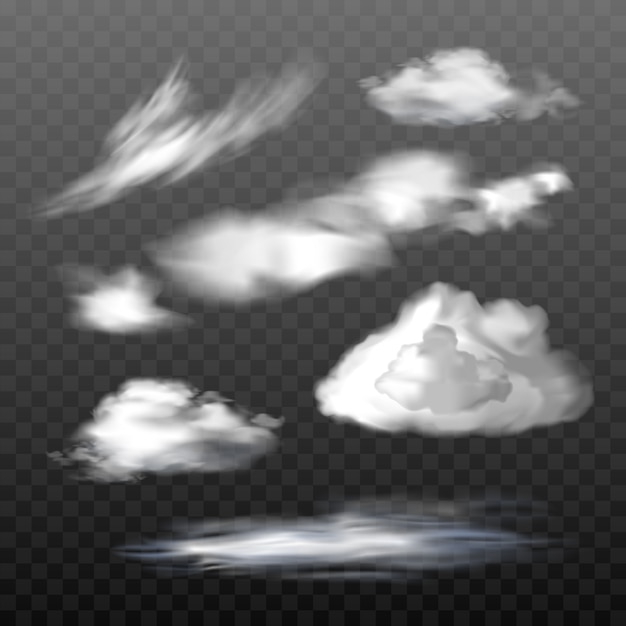 Ensemble de nuages translucides vectoriels de différents types Vecteur gratuit