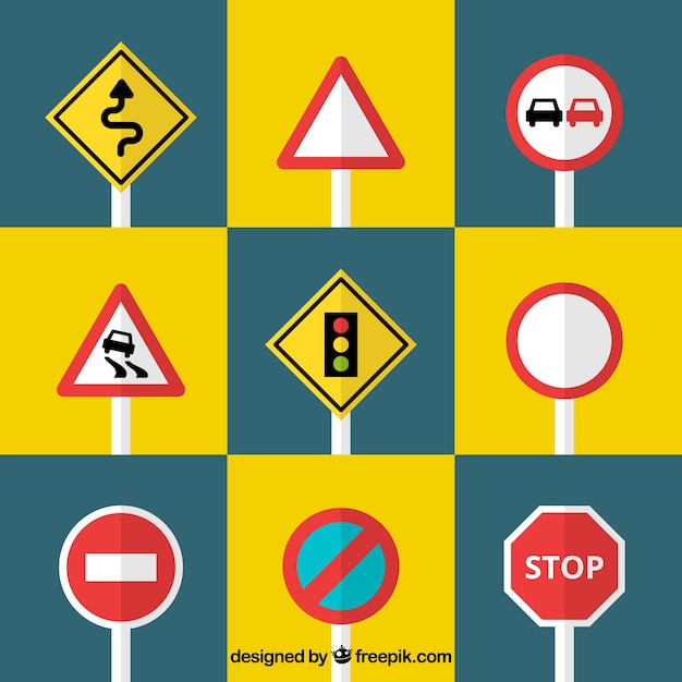 Ensemble de panneaux de signalisation dans un design plat Vecteur gratuit