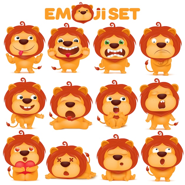 Ensemble De Personnage De Dessin Anime De Chat Lion Emoji Vecteur Premium