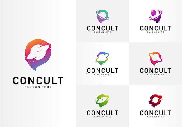 Ensemble de planet business consulting logo concept. app tchat discuter bubble logo Vecteur Premium