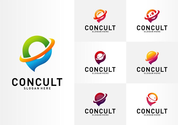 Ensemble de planet business consulting logo concept. app tchat discuter bubble logo Vecteur Premium