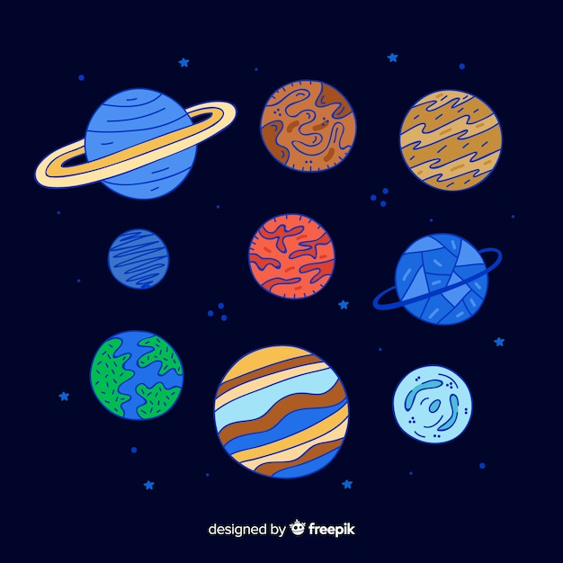 Ensemble de planètes colorées du système solaire Vecteur gratuit