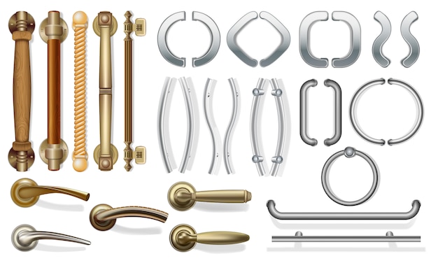 Un ensemble de poignées de porte pour portes de types différents. Vecteur Premium