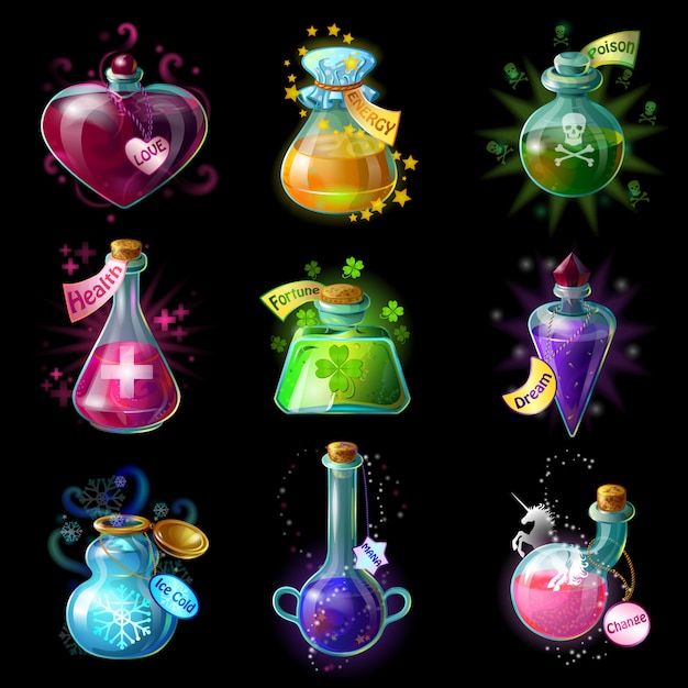 Ensemble De Potions Magiques Vecteur Gratuite