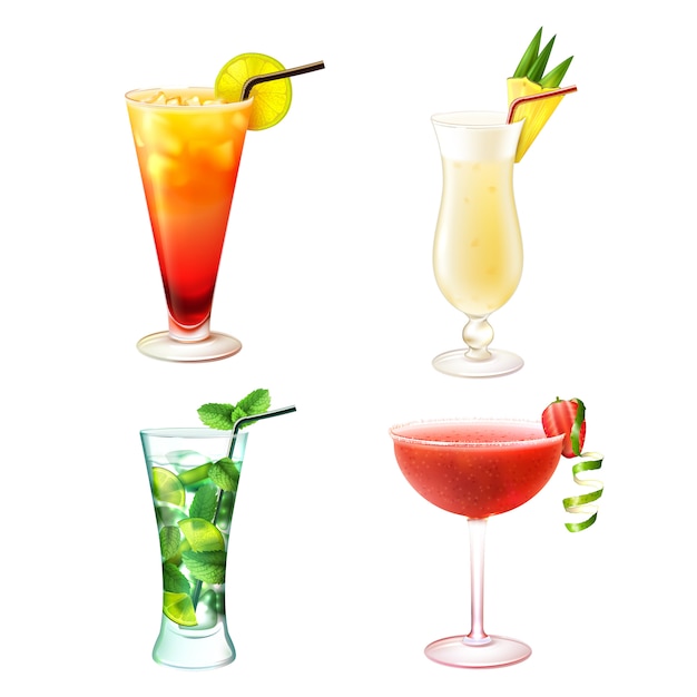 Ensemble réaliste de cocktail Vecteur gratuit