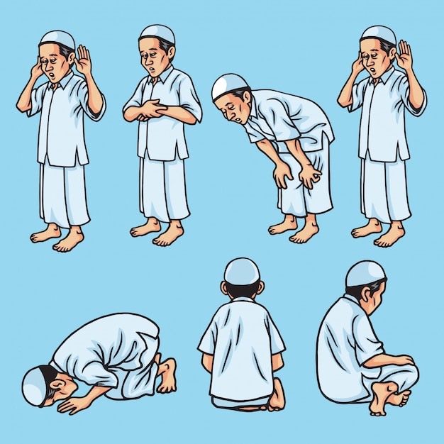 Ensemble De Salah Sholat Shalat Mouvement De Priere Musulmane Illustration Vecteur Premium