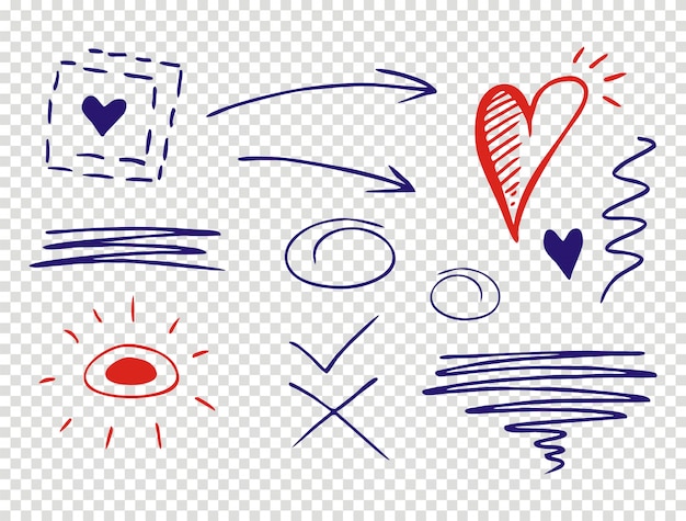 Ensemble de traits soulignés dans le style doodle, diverses formes Vecteur Premium