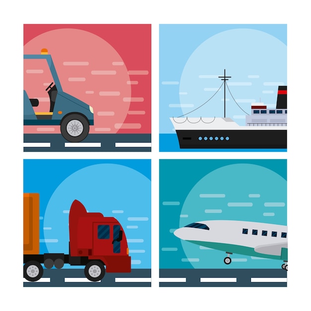 Ensemble de tranport véhicules collection vector illustration graphisme Vecteur Premium