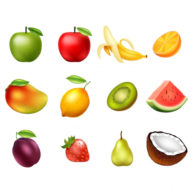 Ensemble de vecteurs de fruits isolé sur fond blanc. éléments de design Vecteur Premium