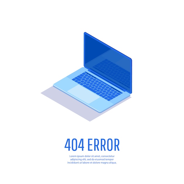 Erreur 404 - page non trouvée. page avec 404 error page sur l'écran d'un ordinateur portable. Vecteur Premium