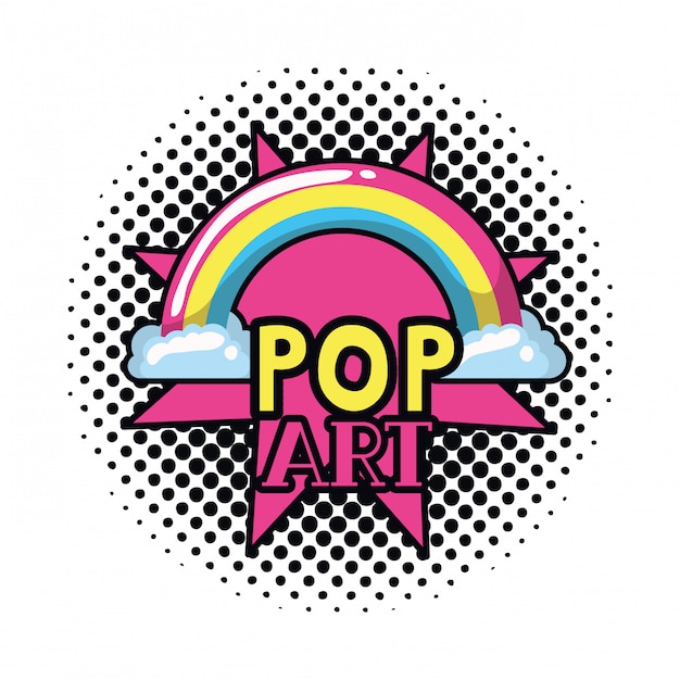 Étiquette Pop Art Arc-en-ciel Avec Nuages | Vecteur Premium