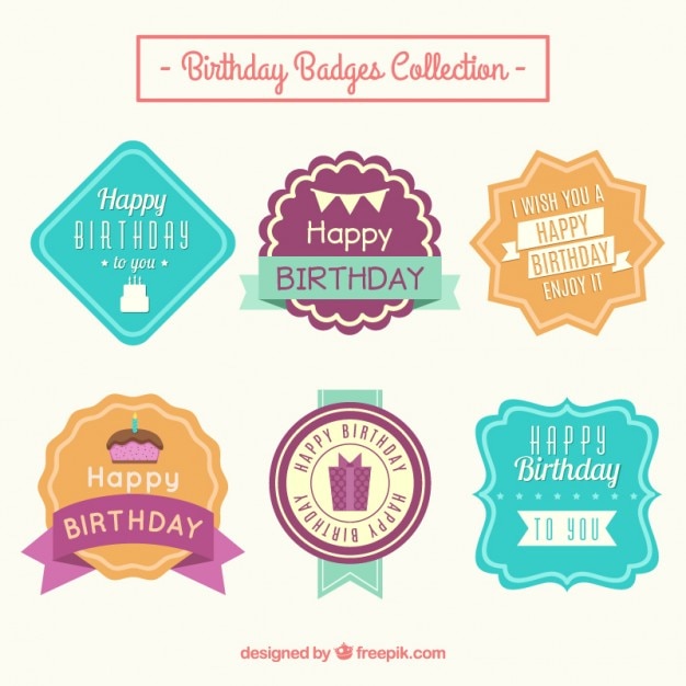 Etiquettes D Anniversaire De Couleur Dans Le Style Vintage Vecteur Gratuite