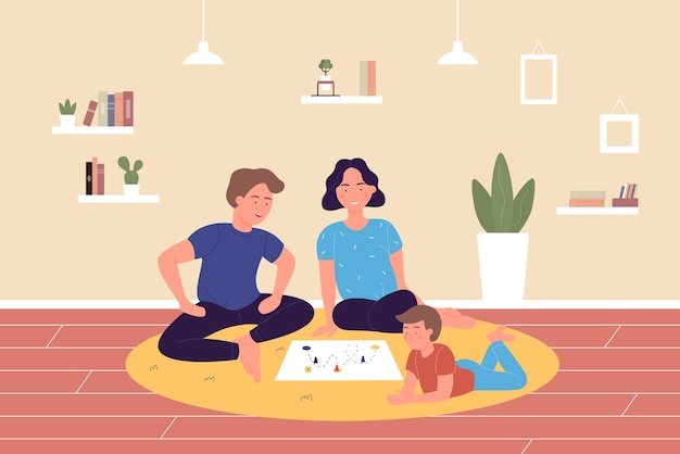 Famille Jouant Au Jeu De Société à La Maison | Vecteur Premium