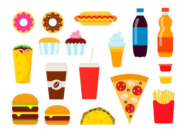 Fast-food coloré situé dans un style plat. Vecteur Premium