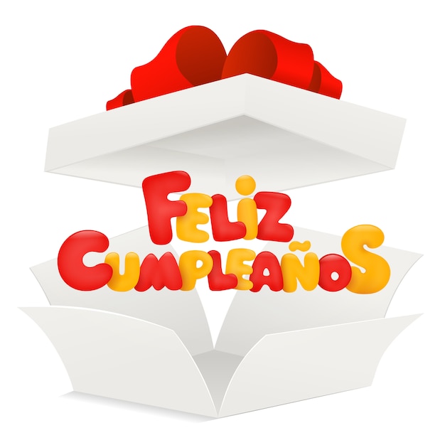 Feliz Cumpleanos Joyeux Anniversaire En Carte De Voeux Espagnole Avec Boite Ouverte Vecteur Premium