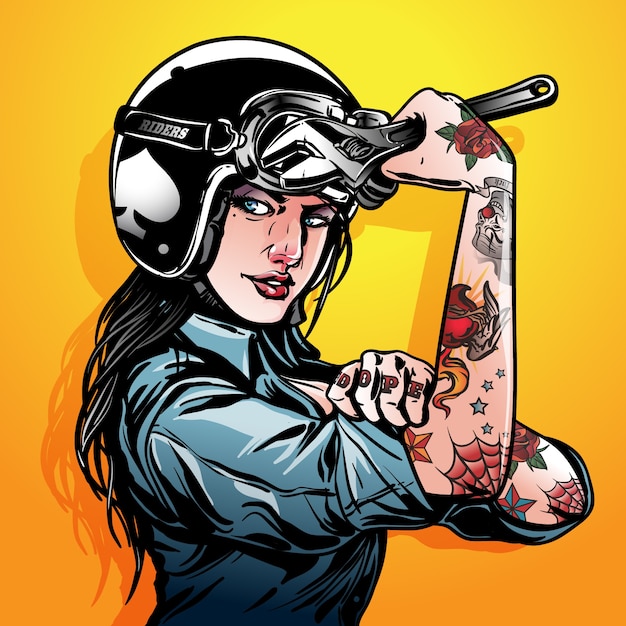 Femme Bikers Moto Dessin Anime Vecteur Premium